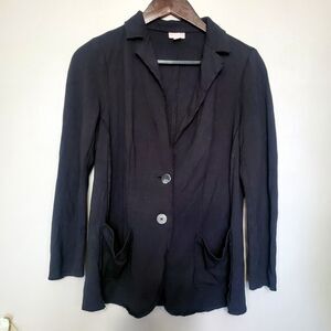 J. Jill Blazer Jacket Women's Size Small Rayon Wool Black 2 Button Raw Edge
